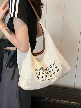 Alphabet Print Hobo Canvas Bag