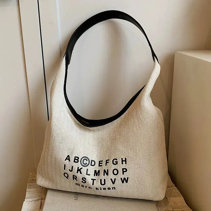 Alphabet Print Hobo Canvas Bag