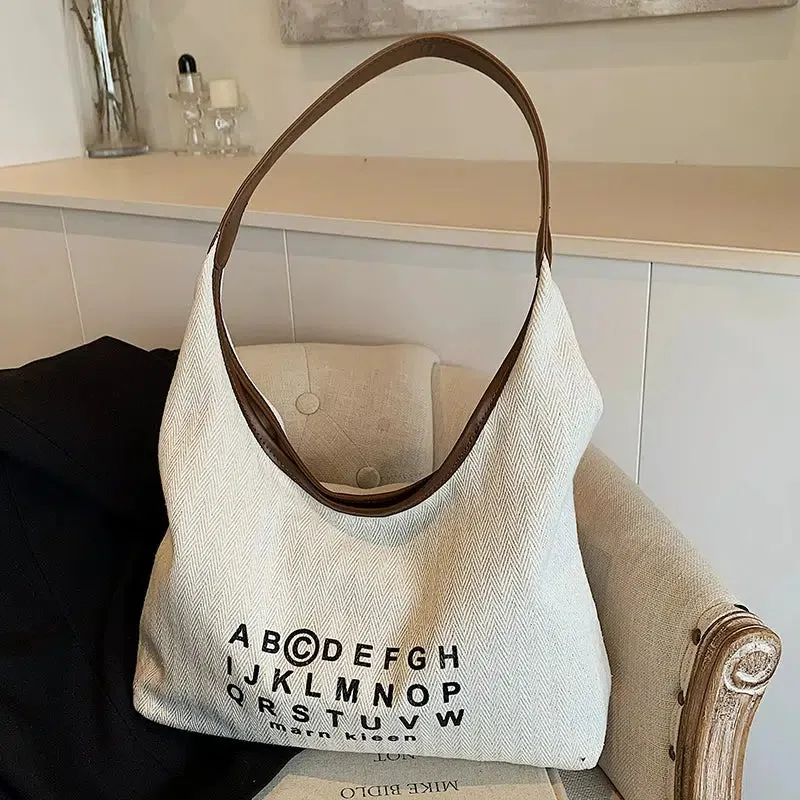 Alphabet Print Hobo Canvas Bag