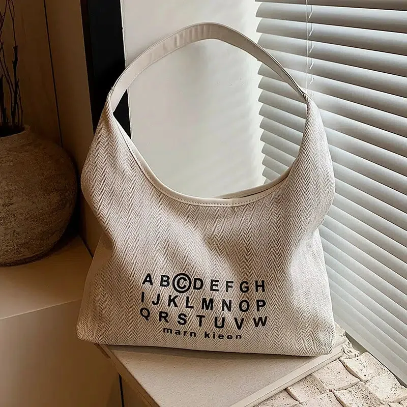 Alphabet Print Hobo Canvas Bag