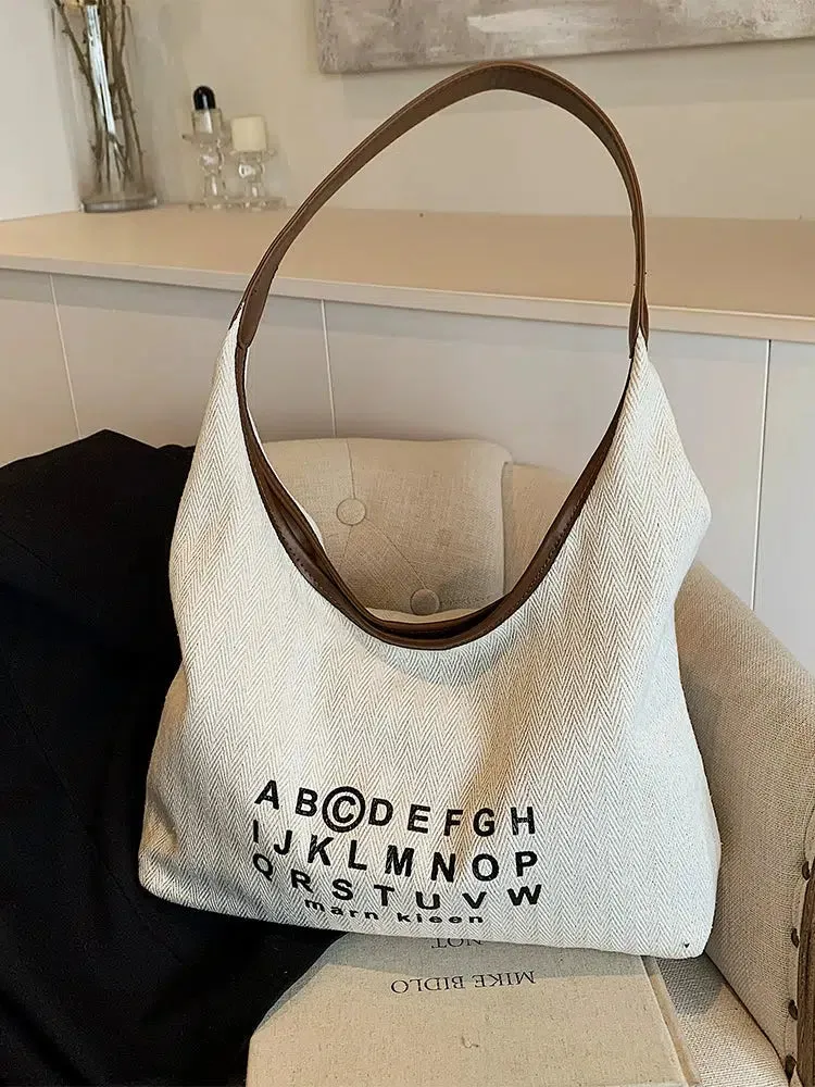 Alphabet Print Hobo Canvas Bag