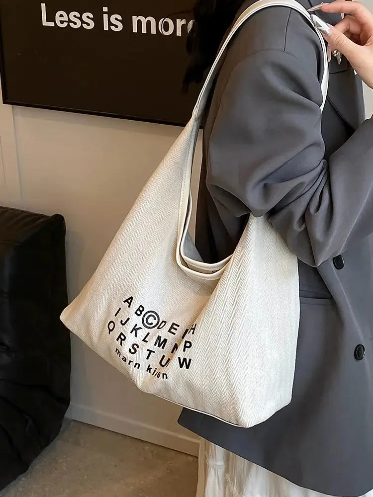 Alphabet Print Hobo Canvas Bag