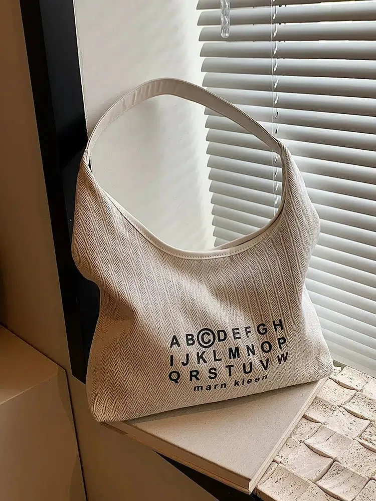 Alphabet Print Hobo Canvas Bag