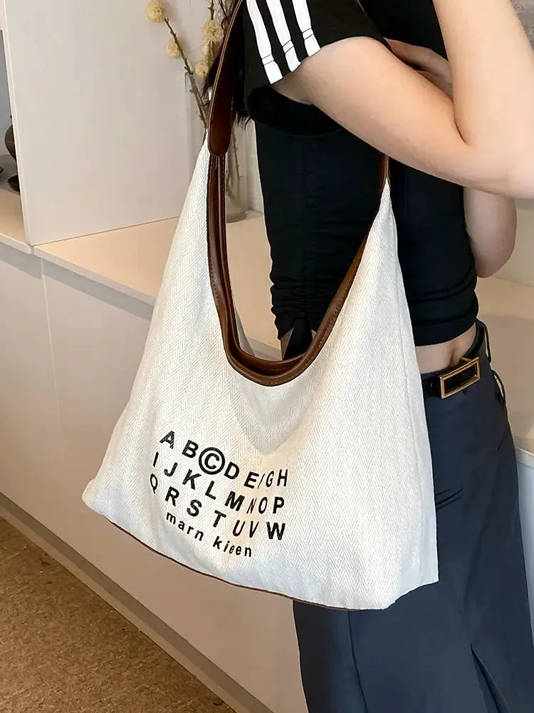 Alphabet Print Hobo Canvas Bag