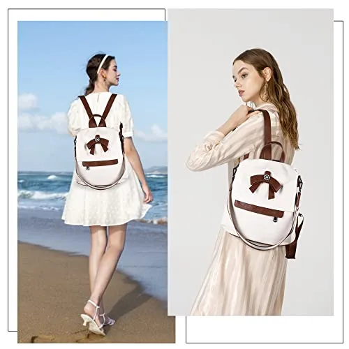 Backpack Purse for Women Fashion Backpack Purses PU Leather Daypacks Anti-Theft Shoulder Bag Satchel Purse(Beige/Brown)
