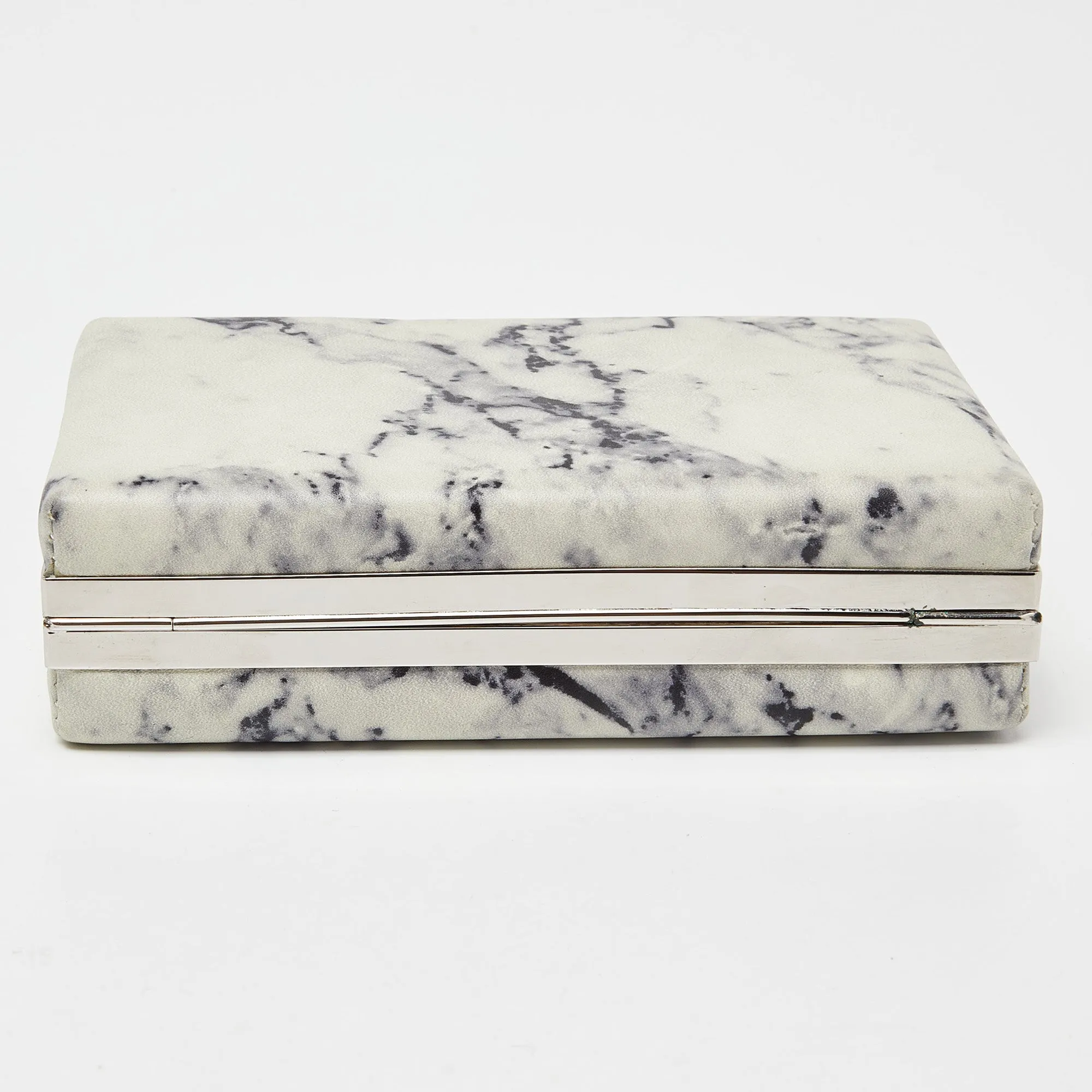 BALENCIAGA Off White/Black Marble Leather Le Dix Minaudiere Box Clutch