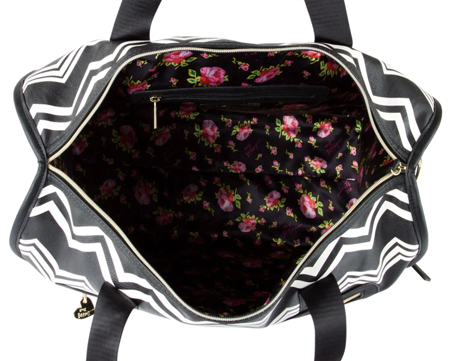 Betsey Johnson Chevron Carry On Weekender Travel Duffel Bag - Black White