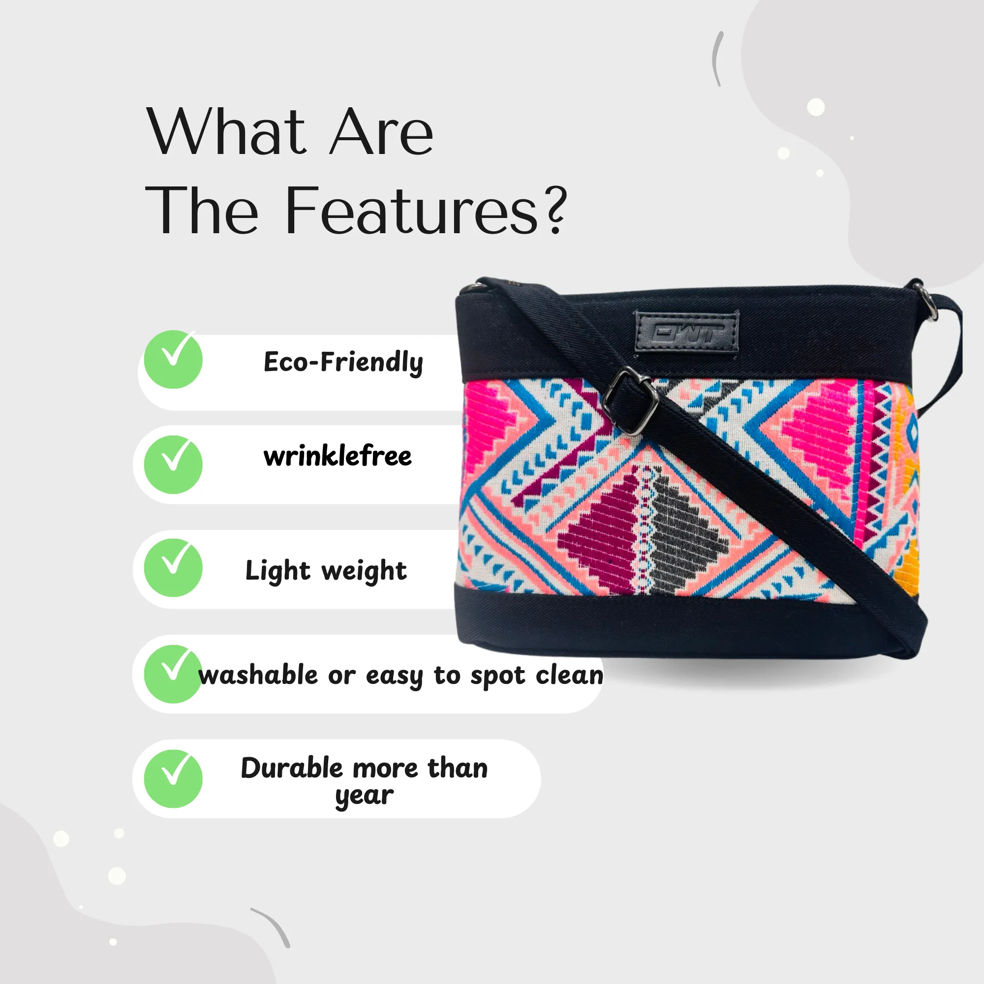 BLACK DENIM DURABLE MULTICOLOR SLING BAG