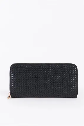 Black Weave Texture Gold Zipper Wallet /3 Piece