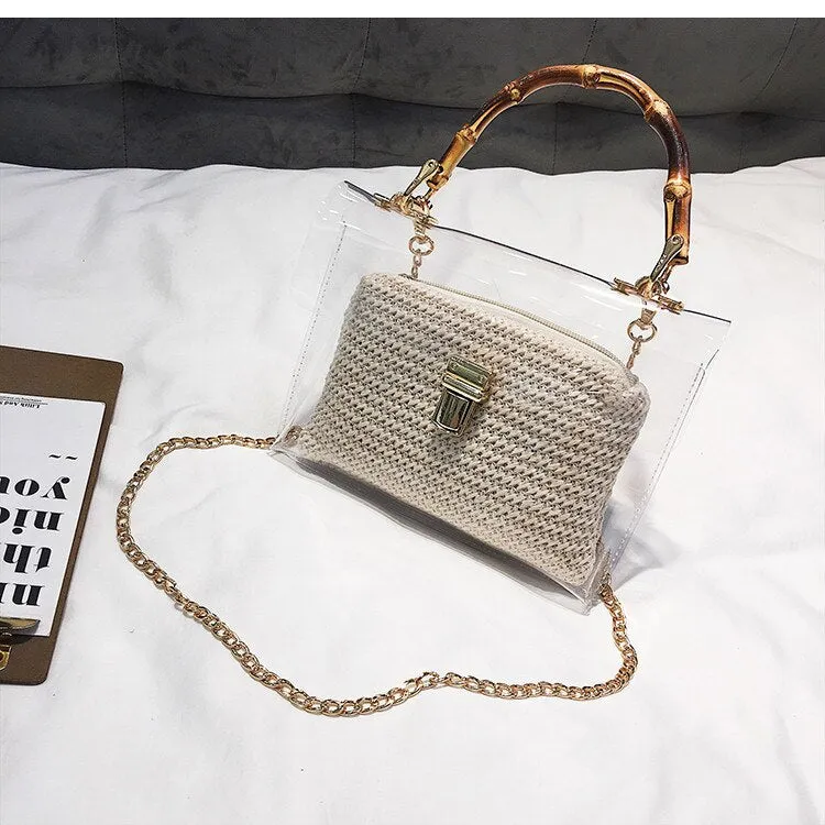 Christmas Gift Clear Transparent Bag For Women Luxury Handbags Crossbody Bags Designer With Bamboo Handle Summer Small Chain Ladies Straw Beach
