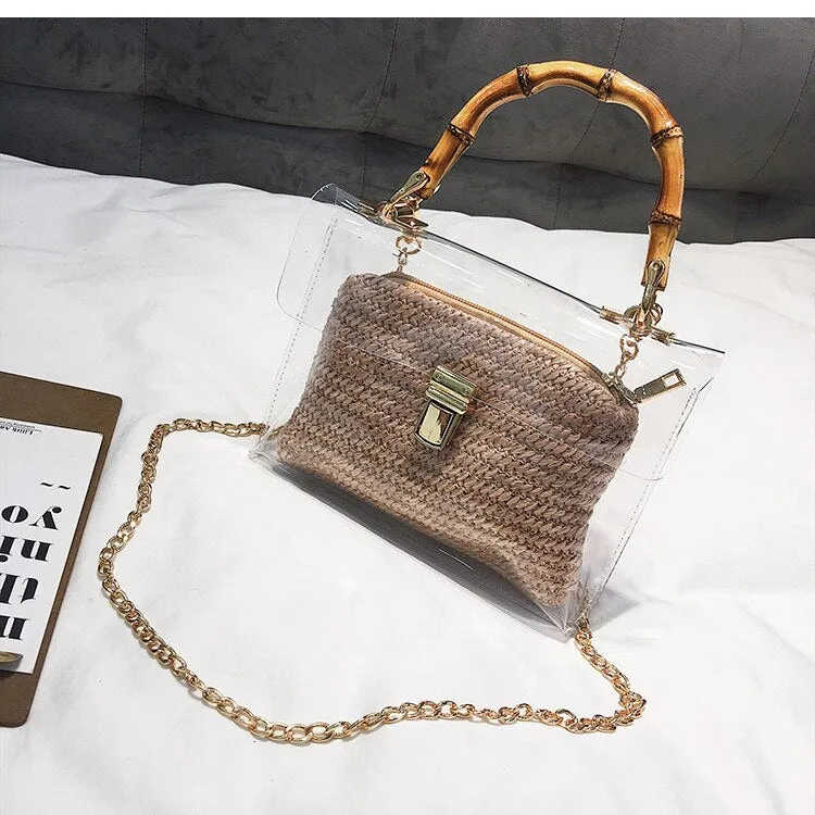 Christmas Gift Clear Transparent Bag For Women Luxury Handbags Crossbody Bags Designer With Bamboo Handle Summer Small Chain Ladies Straw Beach