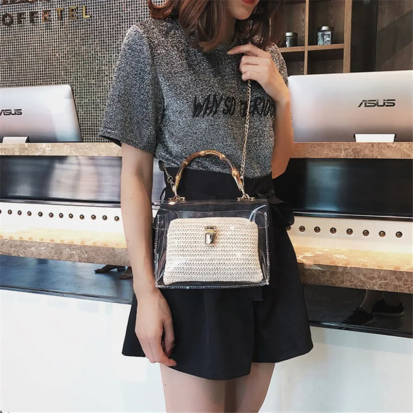 Christmas Gift Clear Transparent Bag For Women Luxury Handbags Crossbody Bags Designer With Bamboo Handle Summer Small Chain Ladies Straw Beach