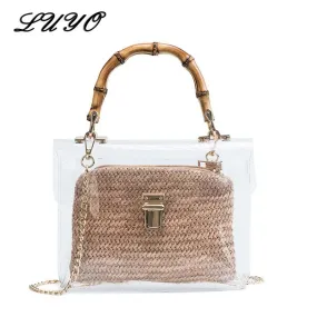 Christmas Gift Clear Transparent Bag For Women Luxury Handbags Crossbody Bags Designer With Bamboo Handle Summer Small Chain Ladies Straw Beach
