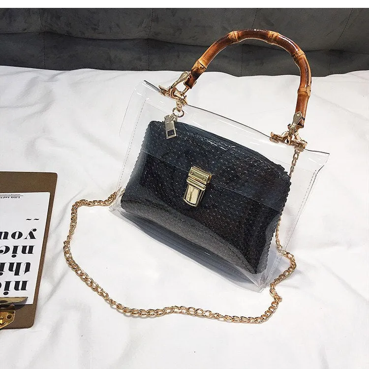 Christmas Gift Clear Transparent Bag For Women Luxury Handbags Crossbody Bags Designer With Bamboo Handle Summer Small Chain Ladies Straw Beach