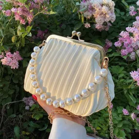 Christmas Gift Pleated Shell bag Small Totes With Pearl Handle 2021 Summer New PU Leather Women's Designer Handbag Chain Shoulder Messenger Bag