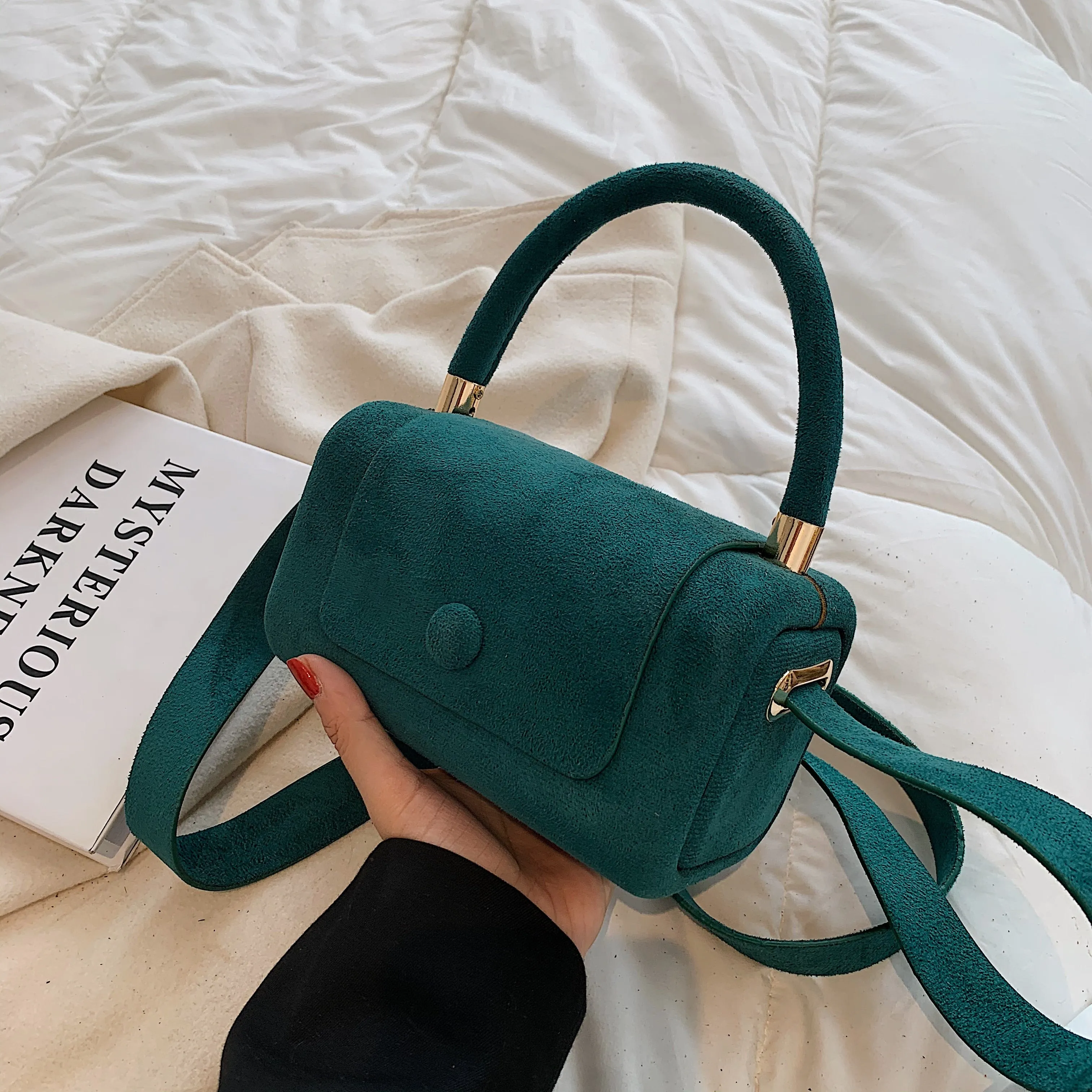 Christmas Gift с доставкой Small Vintage Faux suede Underarm Baguette Shoulder Crossbody Bags For Women 2021 Winter Simple Handbags and Purses