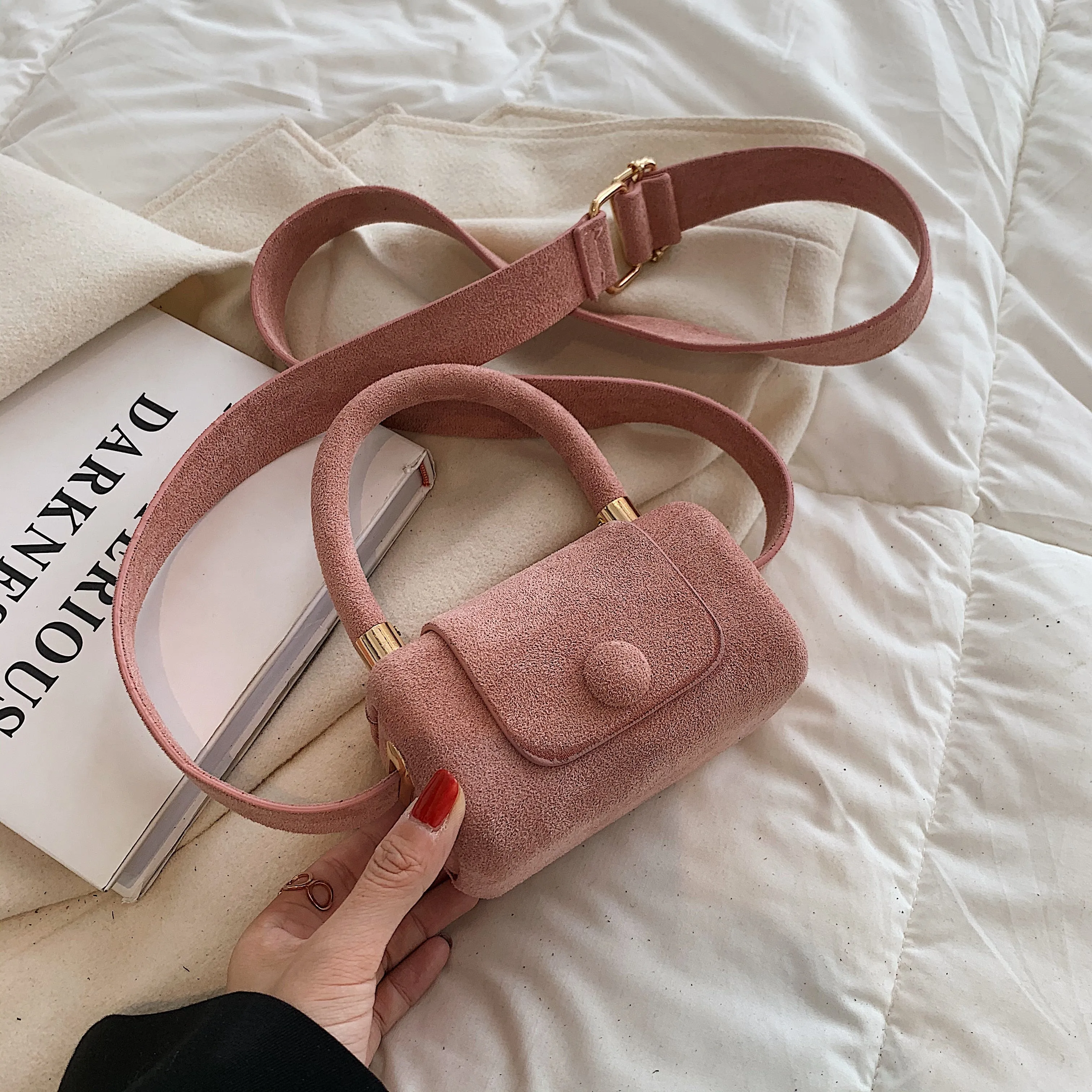 Christmas Gift с доставкой Small Vintage Faux suede Underarm Baguette Shoulder Crossbody Bags For Women 2021 Winter Simple Handbags and Purses