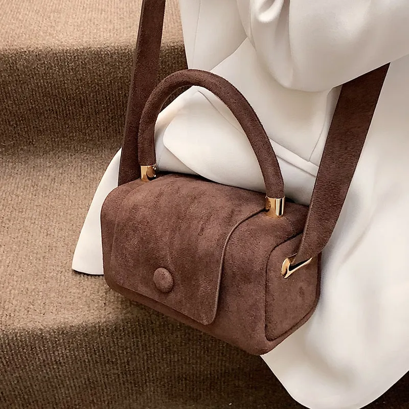Christmas Gift с доставкой Small Vintage Faux suede Underarm Baguette Shoulder Crossbody Bags For Women 2021 Winter Simple Handbags and Purses