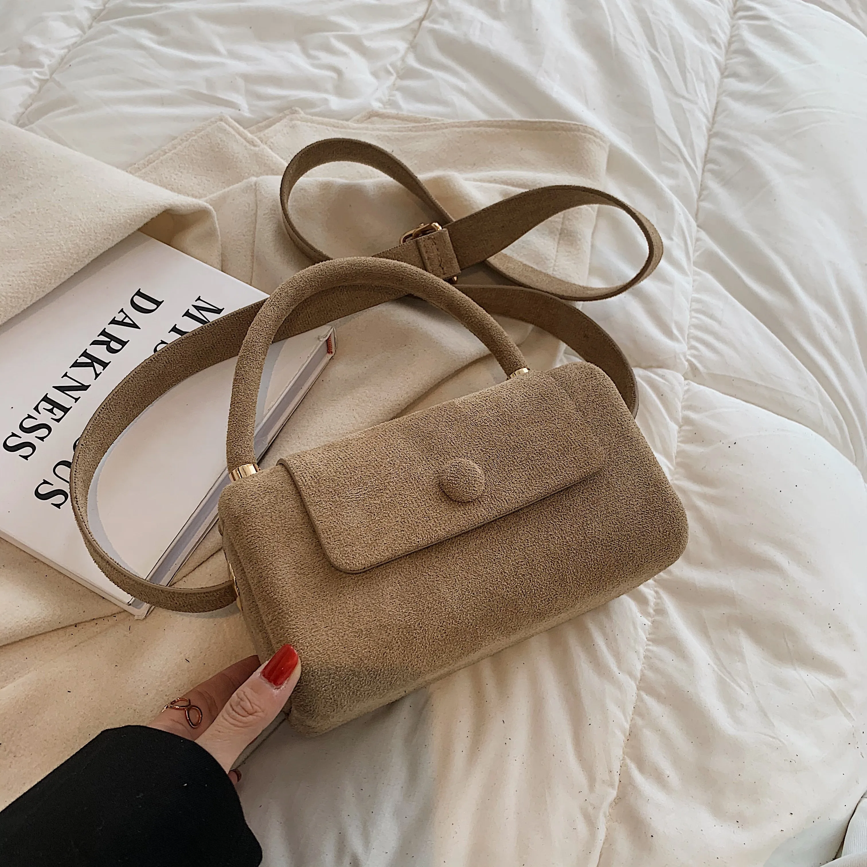 Christmas Gift с доставкой Small Vintage Faux suede Underarm Baguette Shoulder Crossbody Bags For Women 2021 Winter Simple Handbags and Purses