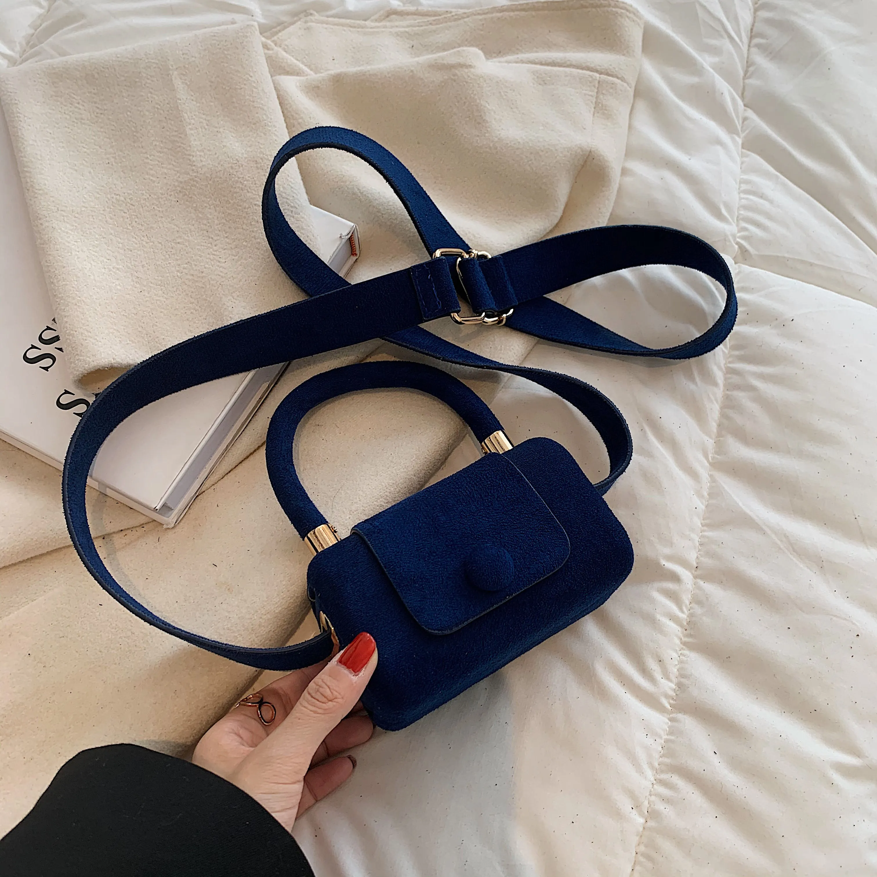 Christmas Gift с доставкой Small Vintage Faux suede Underarm Baguette Shoulder Crossbody Bags For Women 2021 Winter Simple Handbags and Purses