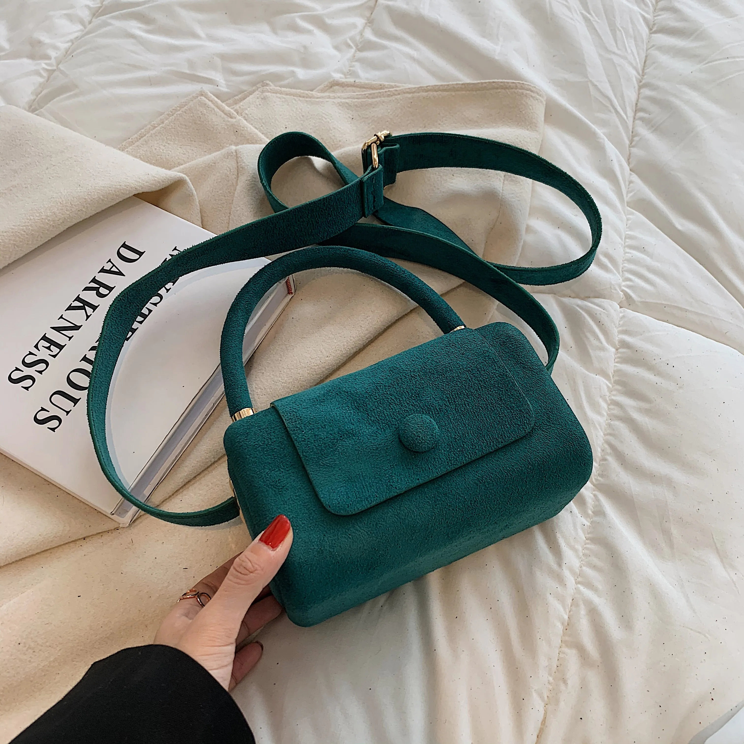 Christmas Gift с доставкой Small Vintage Faux suede Underarm Baguette Shoulder Crossbody Bags For Women 2021 Winter Simple Handbags and Purses