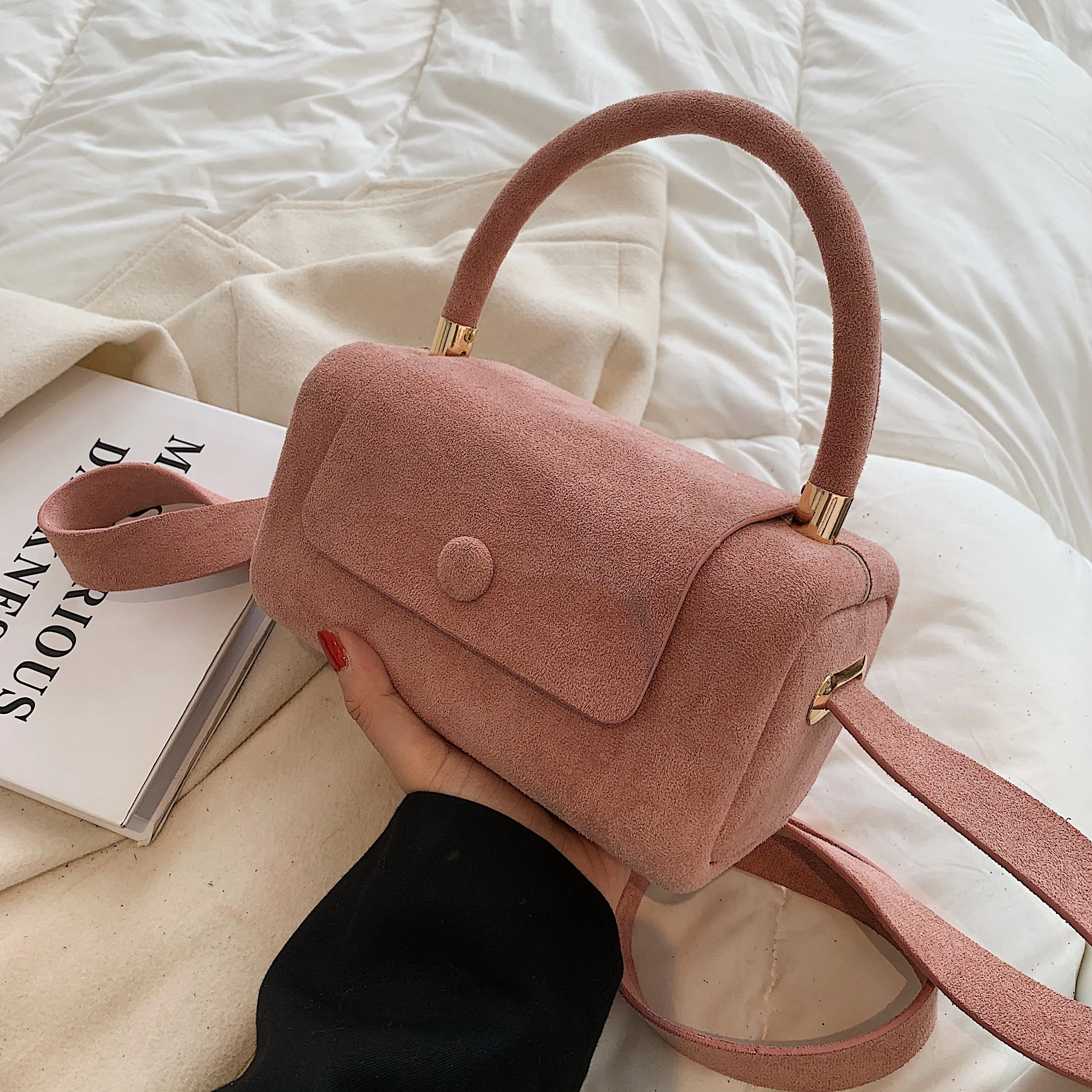 Christmas Gift с доставкой Small Vintage Faux suede Underarm Baguette Shoulder Crossbody Bags For Women 2021 Winter Simple Handbags and Purses