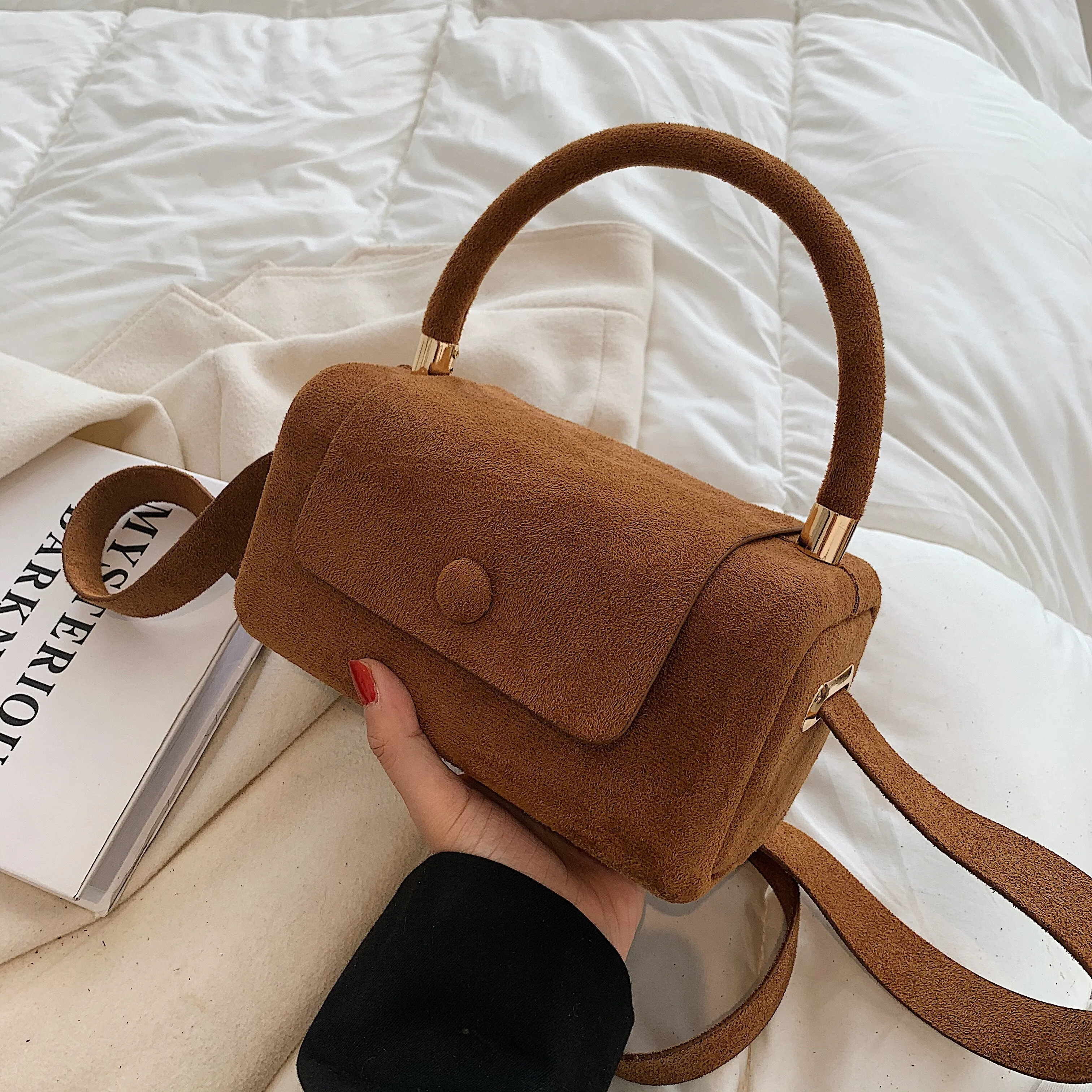 Christmas Gift с доставкой Small Vintage Faux suede Underarm Baguette Shoulder Crossbody Bags For Women 2021 Winter Simple Handbags and Purses