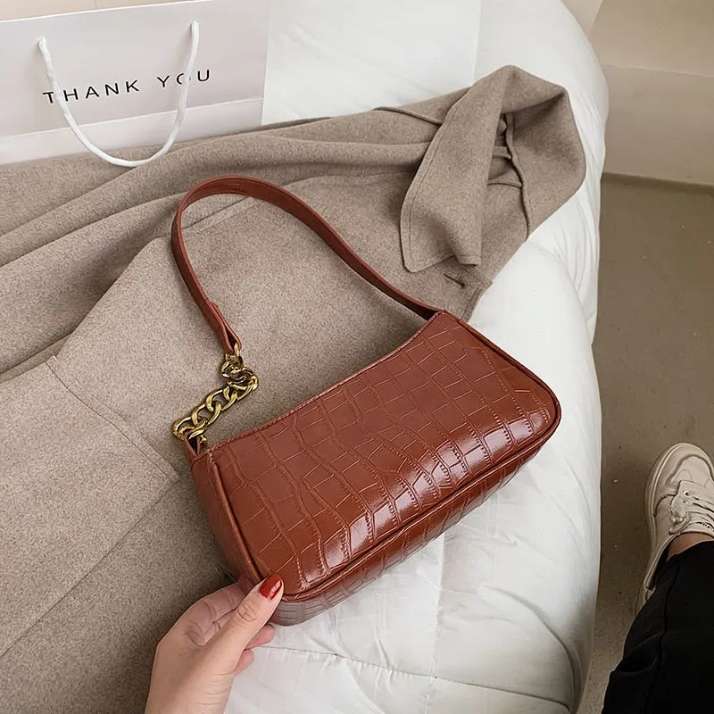 Christmas Gift Stone Pattern Small PU Leather Shoulder Bags For Women 2021 Summer Simple Handbags And Purses Female Travel Totes Chain