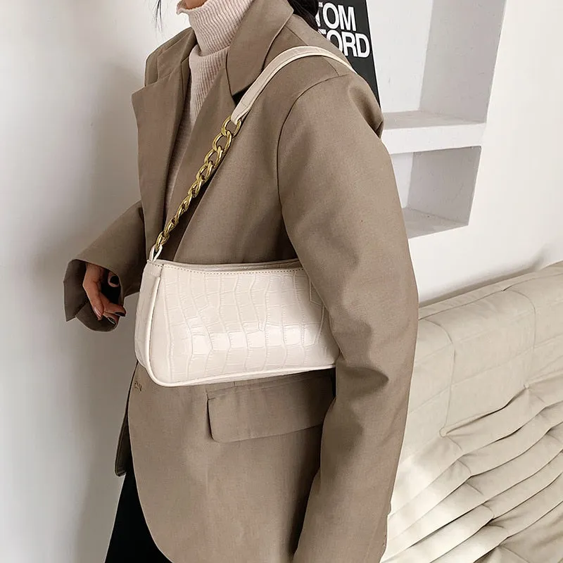 Christmas Gift Stone Pattern Small PU Leather Shoulder Bags For Women 2021 Summer Simple Handbags And Purses Female Travel Totes Chain