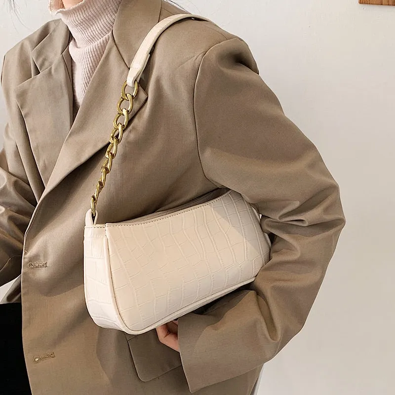 Christmas Gift Stone Pattern Small PU Leather Shoulder Bags For Women 2021 Summer Simple Handbags And Purses Female Travel Totes Chain