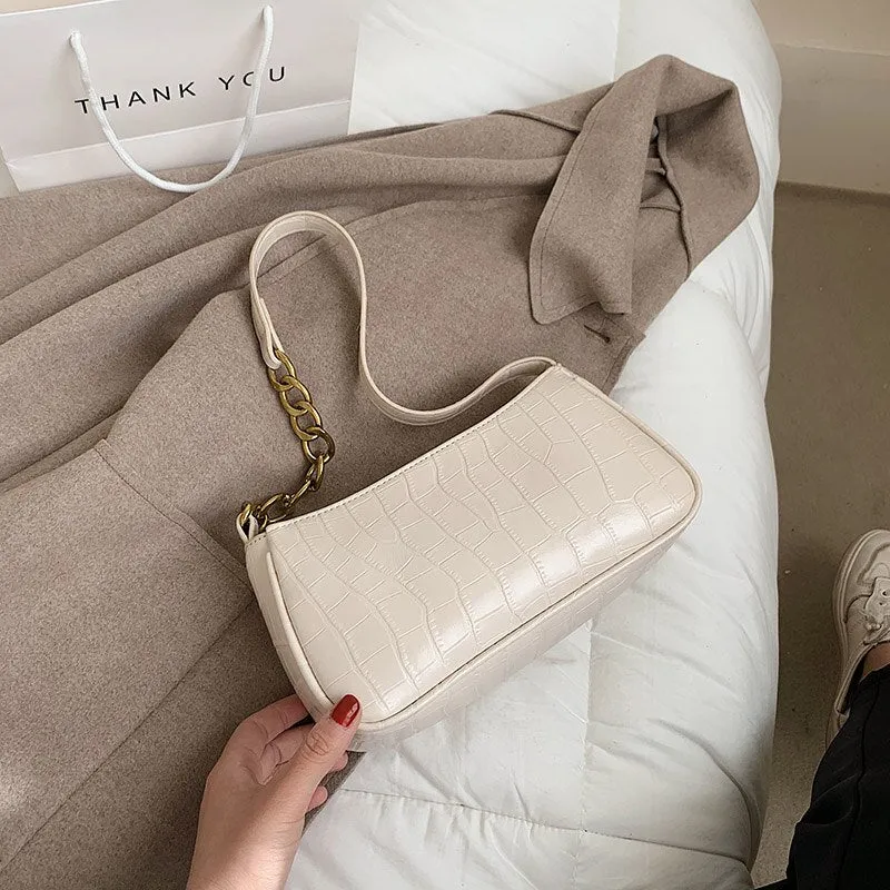 Christmas Gift Stone Pattern Small PU Leather Shoulder Bags For Women 2021 Summer Simple Handbags And Purses Female Travel Totes Chain