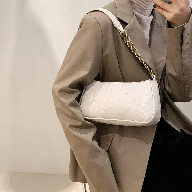 Christmas Gift Stone Pattern Small PU Leather Shoulder Bags For Women 2021 Summer Simple Handbags And Purses Female Travel Totes Chain