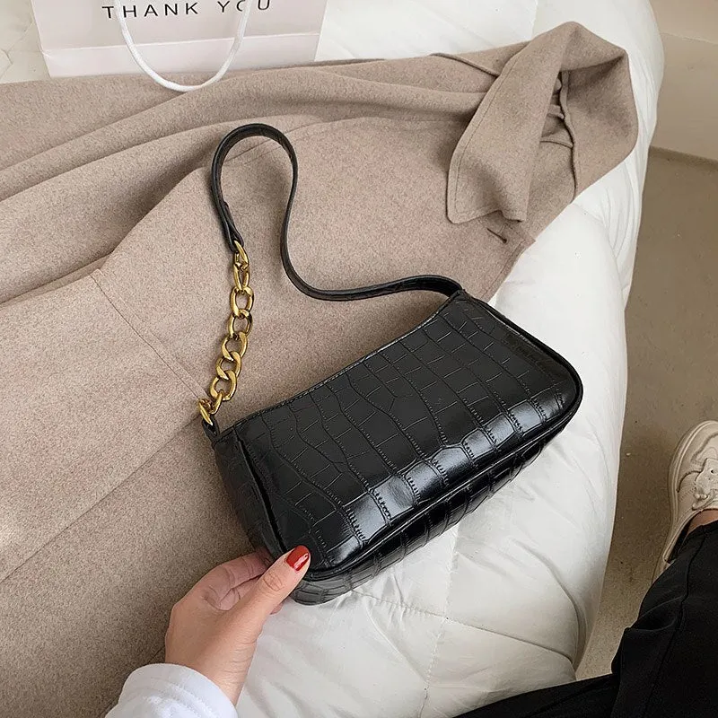 Christmas Gift Stone Pattern Small PU Leather Shoulder Bags For Women 2021 Summer Simple Handbags And Purses Female Travel Totes Chain