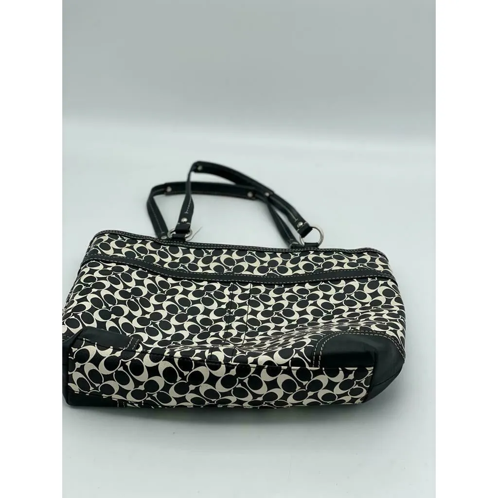 Coach Heritage Chelsea Logo Tote Black White Gray Leather Striped