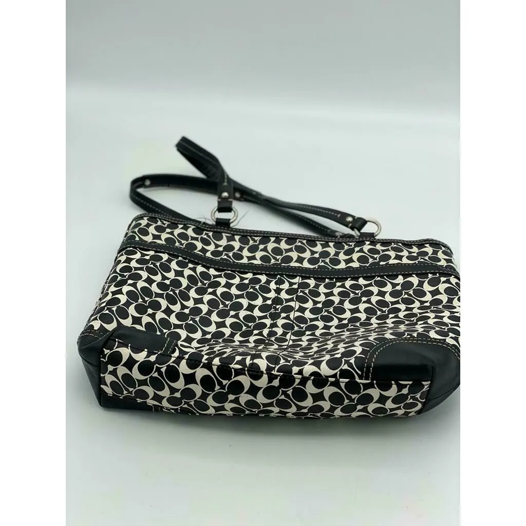 Coach Heritage Chelsea Logo Tote Black White Gray Leather Striped