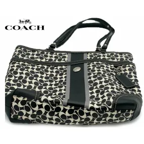 Coach Heritage Chelsea Logo Tote Black White Gray Leather Striped