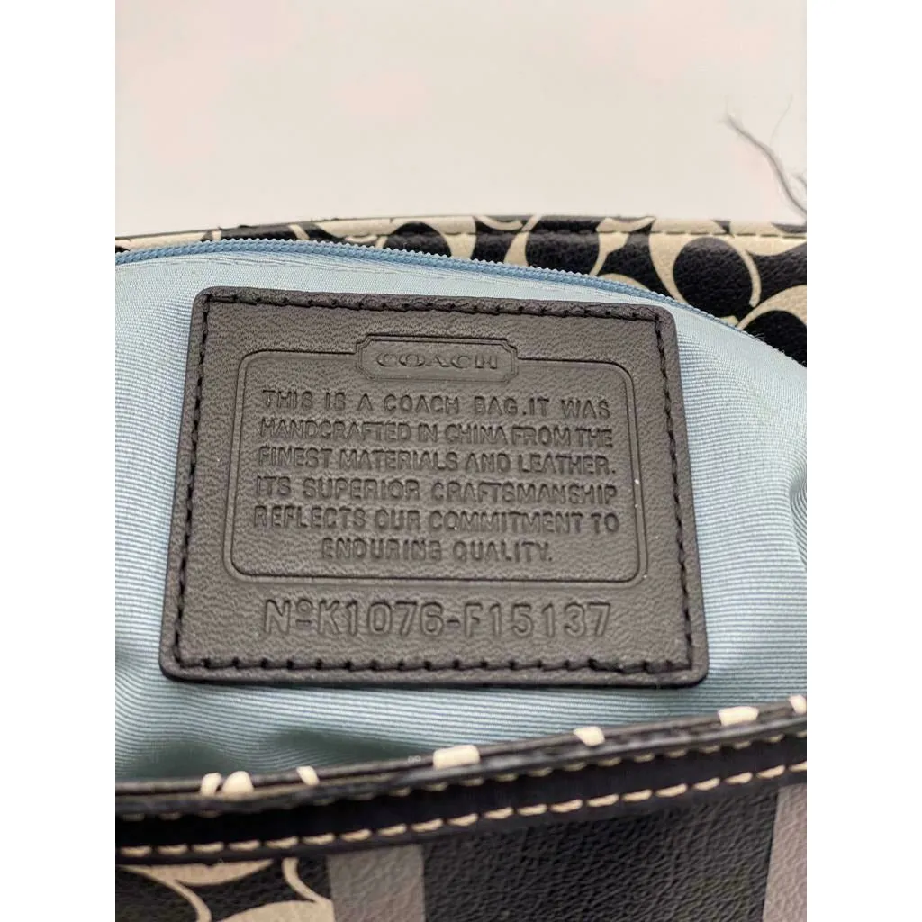Coach Heritage Chelsea Logo Tote Black White Gray Leather Striped