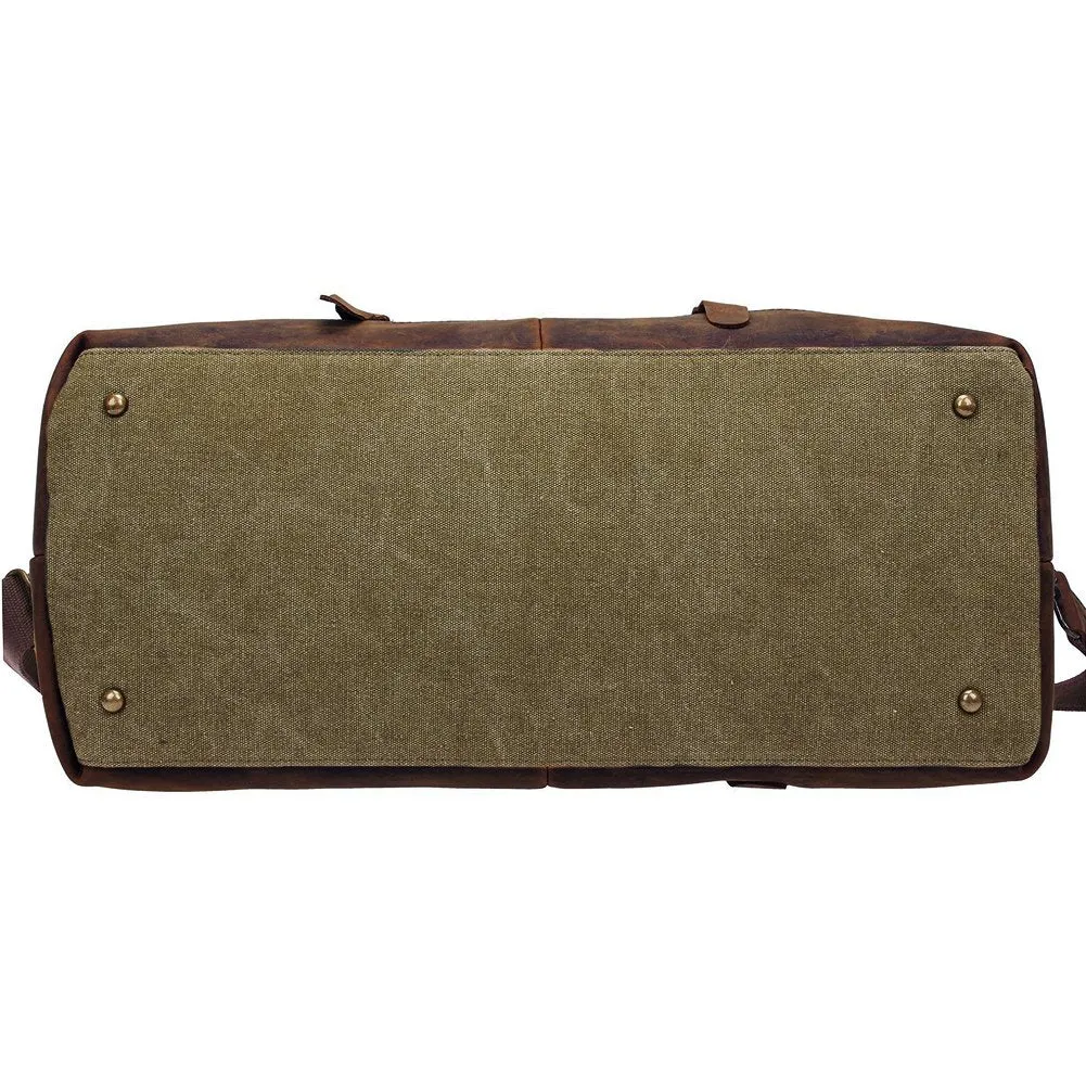 Duffel Bag, Berchirly 21" Large Canvas Leather Travel Sports Gym Bag Toiletry Bag Shoulder Carryon Luggage for Men Women - Army Green