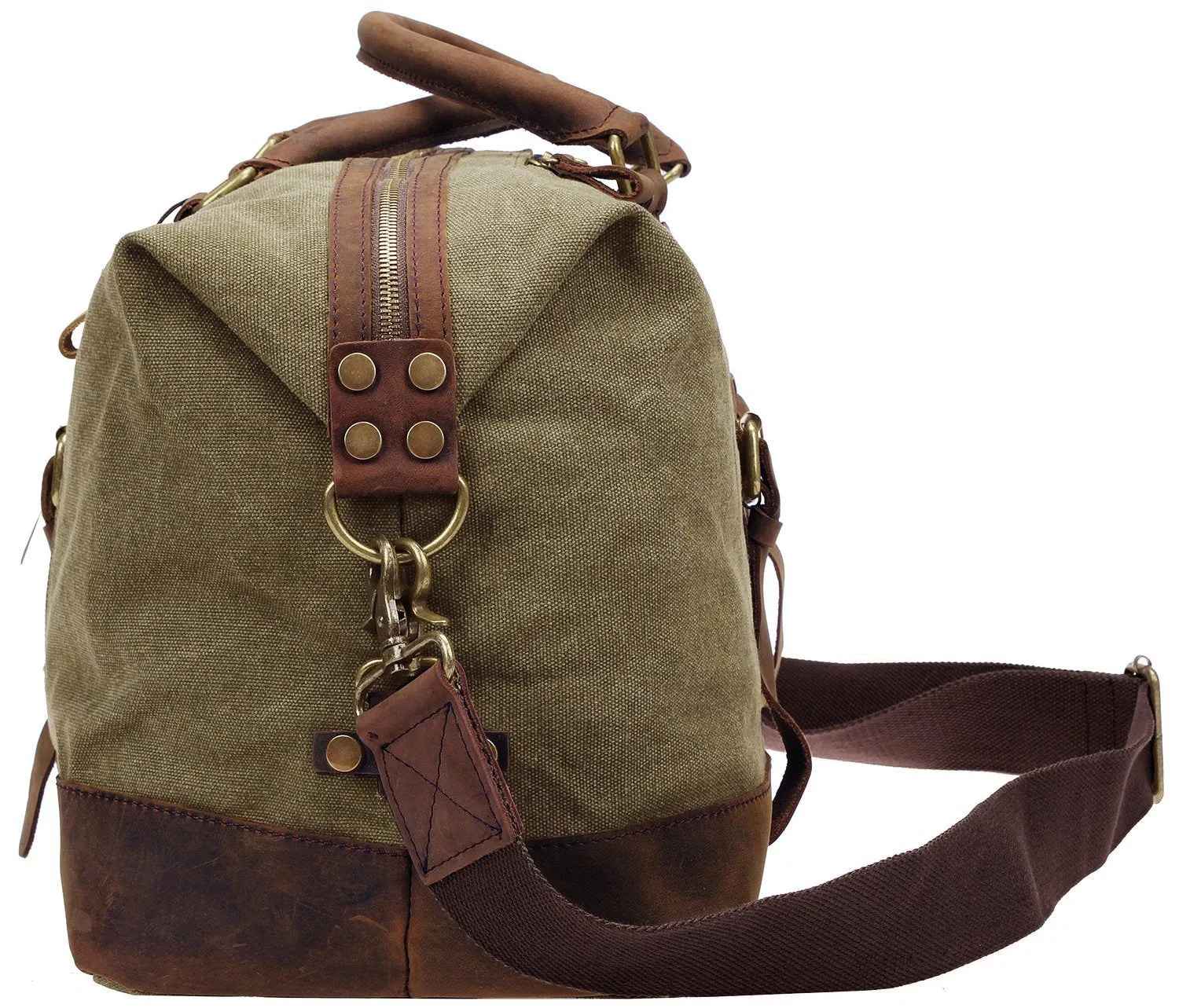 Duffel Bag, Berchirly 21" Large Canvas Leather Travel Sports Gym Bag Toiletry Bag Shoulder Carryon Luggage for Men Women - Army Green