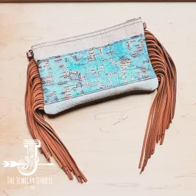 **Hair on Hide Handbag w/ Turquoise Metallic Accent & Fringe 514g