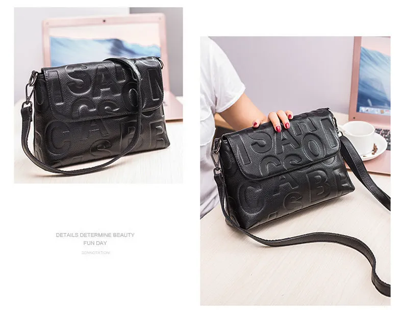 High Fashion High Style Genuine Leather Ladies Handbag  Black Luna Pattern Shoulder Bag Messenger Crossbody  Bags