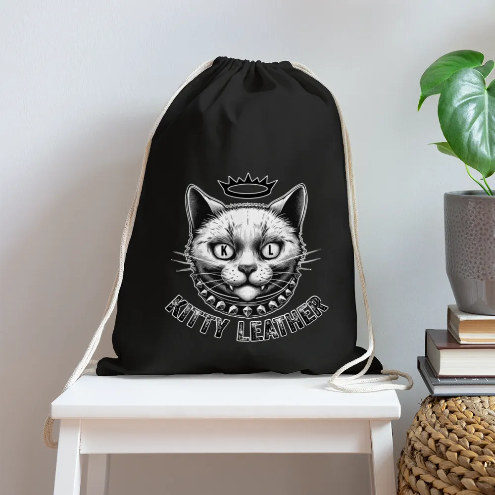 Kitty Leather Cotton Drawstring Bag - Crown Kitty