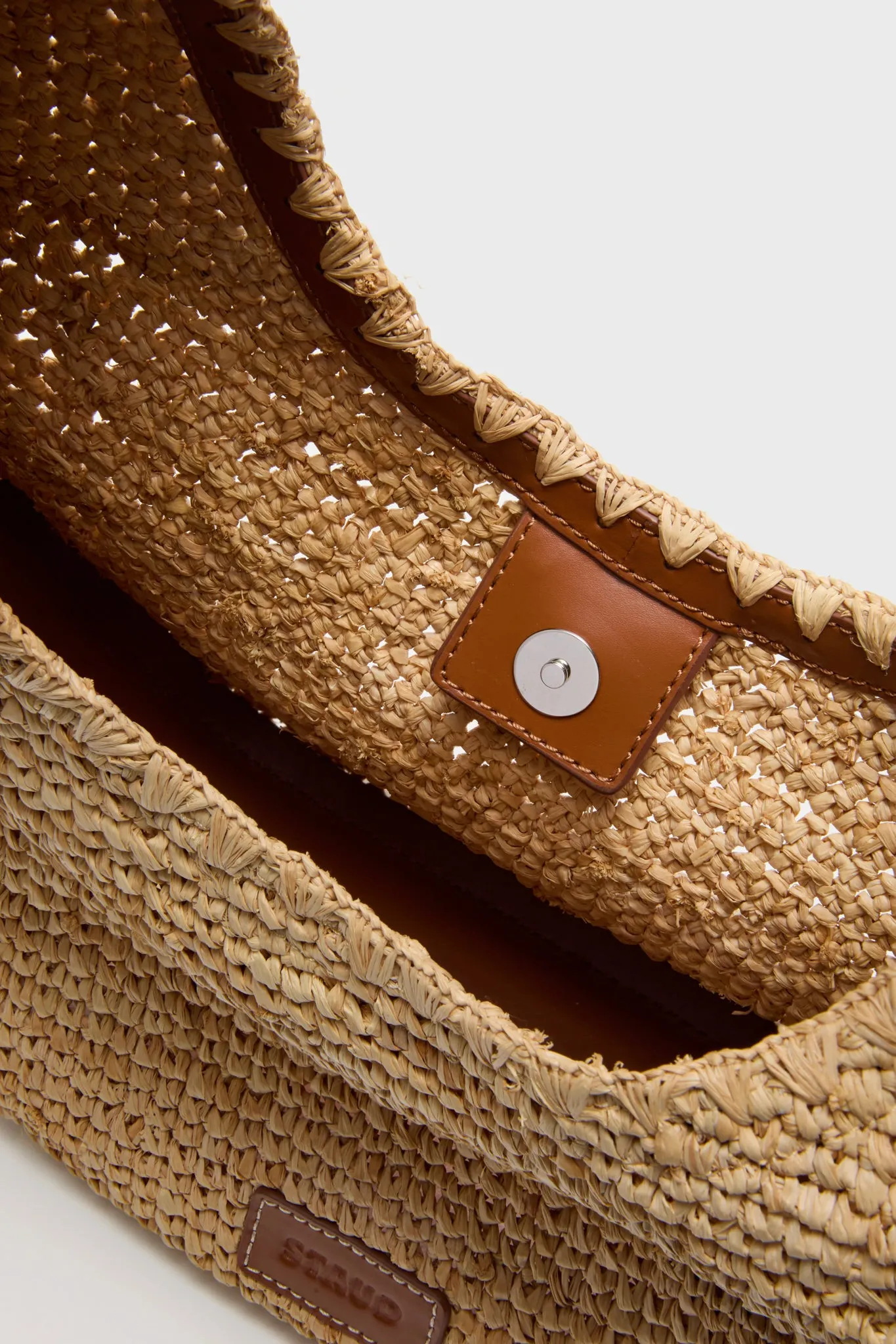 Natural and Tan Large Raffia Moon Tote Bag