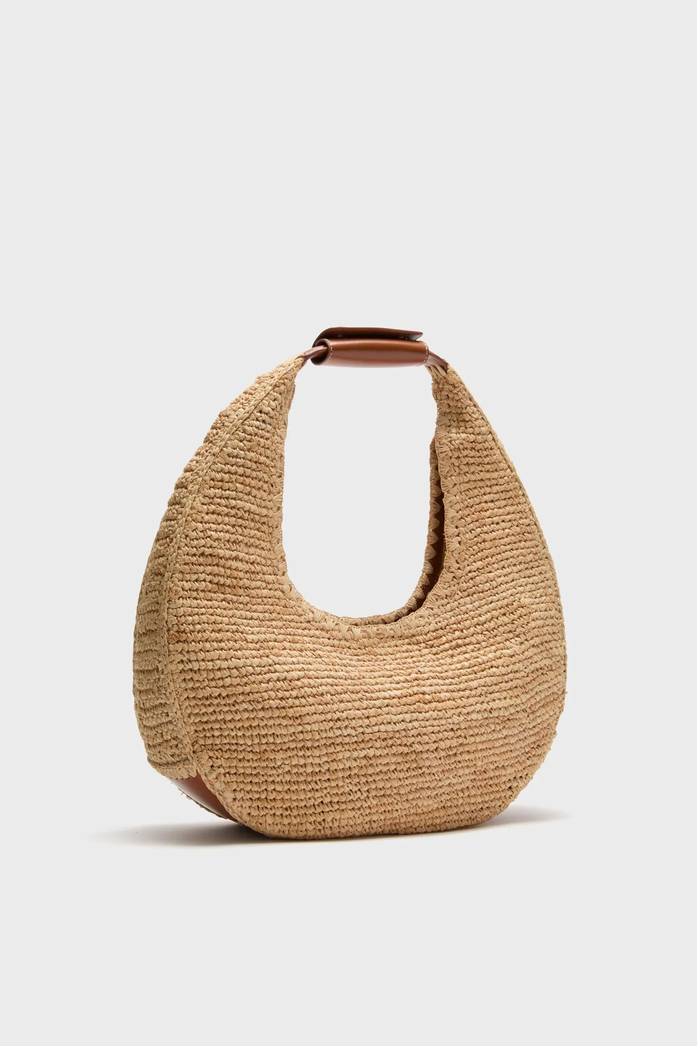 Natural and Tan Large Raffia Moon Tote Bag