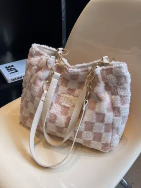 New Arrivals Plaid Pattern Lady's Stylish Tote Bag For Fall And Winter