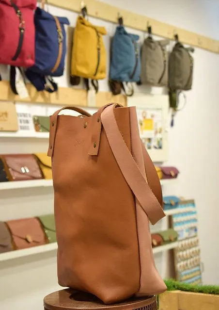 Pink and brown whisky leather tote women bag