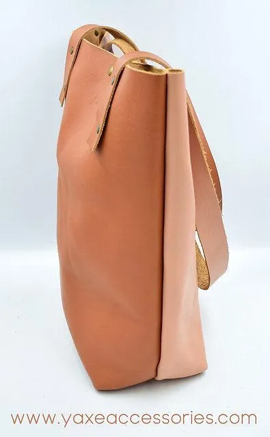 Pink and brown whisky leather tote women bag