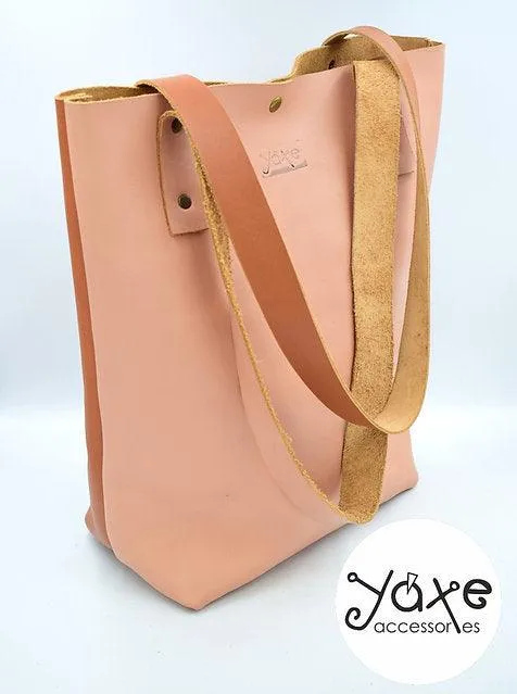 Pink and brown whisky leather tote women bag