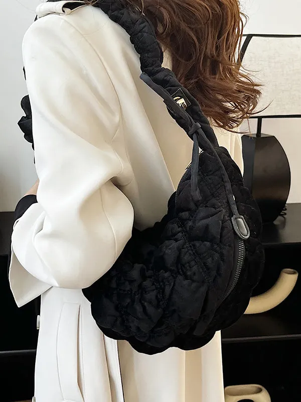 Pleated Split-Joint Velvet Handbags Shoulder Bags