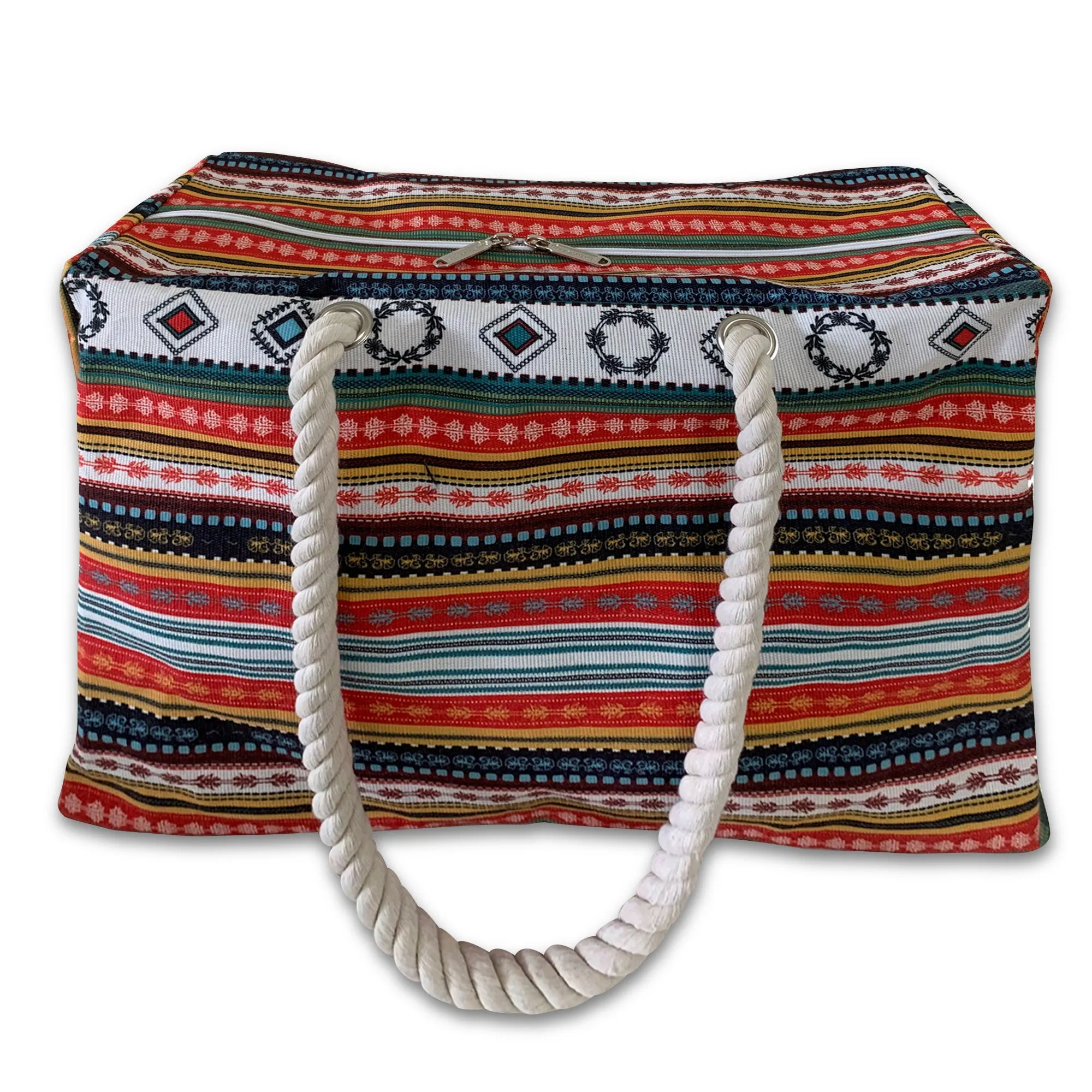 Red Suricata Paiute Style Large Waterproof Boho Beach Bag with Rope Handles